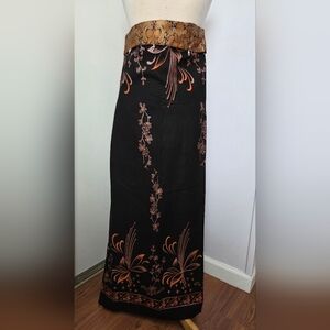 Elegant Black and Orange Floral Women's Skirt Wrap-style Made In Thailand